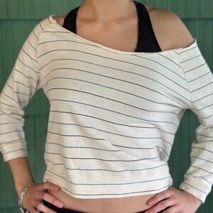 White and Indigo Crop Relaxed Sweatshirt